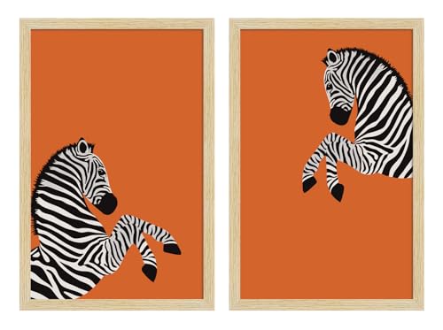 Image of ArtX Wall Paintings For Kids Room, Zebra Wall Frame, Decoration Items, 12x18 inch (A3+) Size, Multicolor, Synthetic Wood, Set Of 2