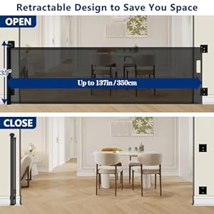 137 Inch Extra Wide Retractable Baby Gates 35″ Tall Extra Long Dog Gate Large Pet Gate Wide Opening Indoor Mesh Child Safety Gates for Dogs, Stairs, Doorways, Hallways, Outdoor (Black)