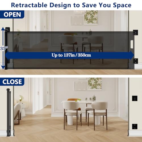 137 Inch Extra Wide Retractable Baby Gates 35″ Tall Extra Long Dog Gate Large Pet Gate Wide Opening Indoor Mesh Child Safety Gates for Dogs, Stairs, Doorways, Hallways, Outdoor (Black) 137 Inch Extra Wide Retractable Baby Gates 35″ Tall Extra Long Dog Gate Large Pet Gate Wide Opening Indoor Mesh Child Safety Gates for Dogs, Stairs, Doorways, Hallways, Outdoor (Black)