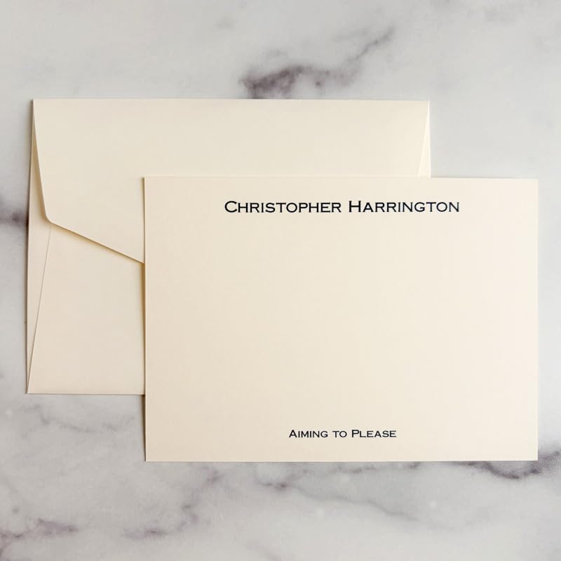 Professional Personalized Flat Cards - Raised Ink & Black Border with 25 Matching Envelopes