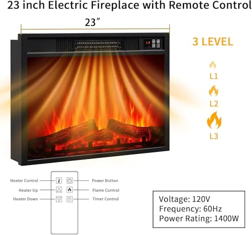 Electric Fireplace with Mantel, Farmhouse Electric Fireplaces TV Stand, White Fireplace Entertainment Center with 23 inch Heater and Removable Roller for Living Room, Bedroom