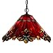 Bieye L10059 Baroque Tiffany Style Stained Glass Ceiling Pendant Fixture with 17 Inch Wide Handmade Shade (Red)
