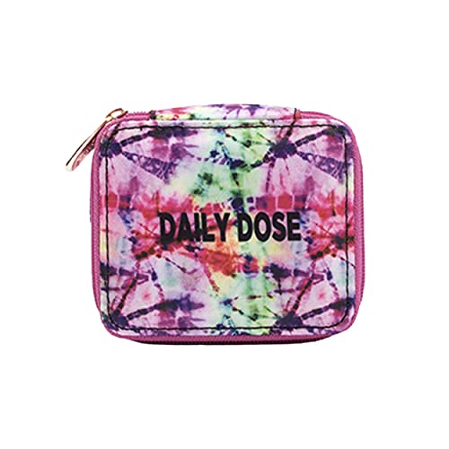 Miamica Zippered Pill Case with 8-Day Removable Plastic Organizer, Magenta Tie Dye, 3.5” x 2.75” x 1.25” – Cute Weekly Medicine Box w/Compact Design