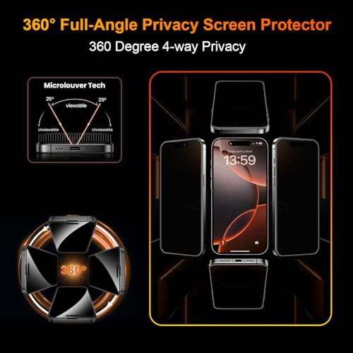 Image of Mr.Shield 360 True Privacy Screen Protector Tempered Glass Guard for iPhone 16 Pro Max, 4-Way Anti-Spy with Easy Installation Kit, 9H Hardness, 3D Curved Edges, Case-Friendly