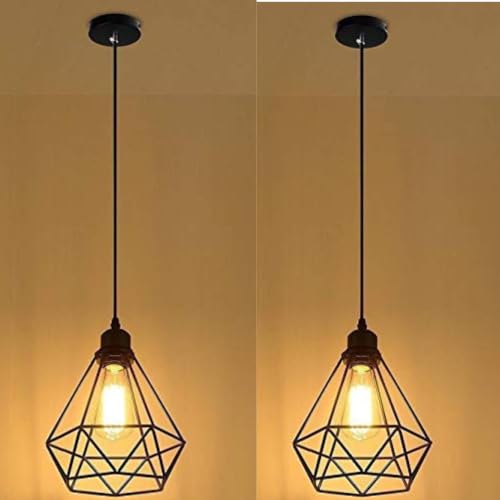 Image of GreyWings Metal Diamond Cadge Hanging Light Pendant Lamp, Antique Bronze, (Bulb not Included) Small Pack of 2