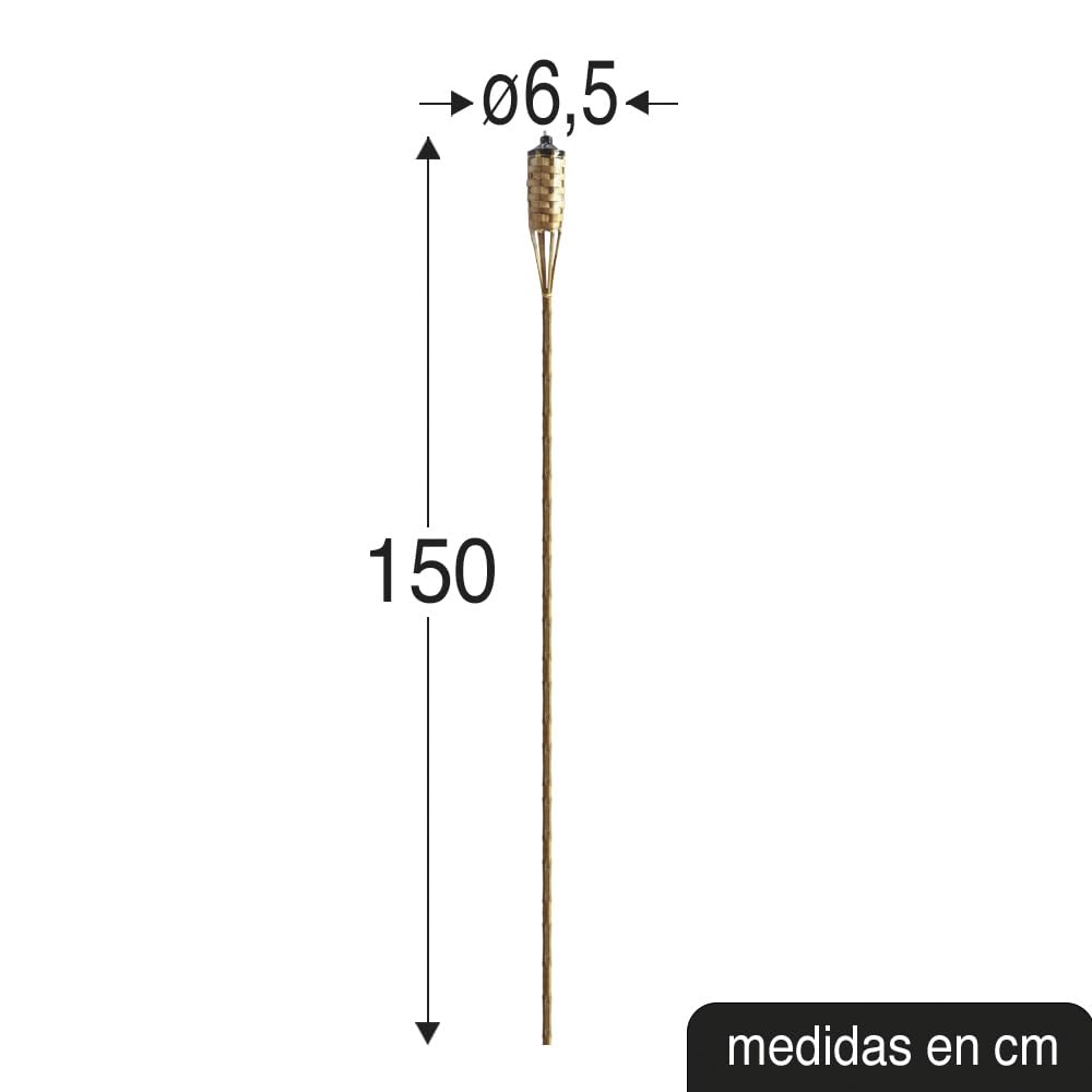 Flower - Antorcha de Jardín | Bambú Natural | Mecha de Fibra de Vidrio | 150 cm | Iluminación Exterior y Decoración, 6.5x6.5x150 cm, Bambú