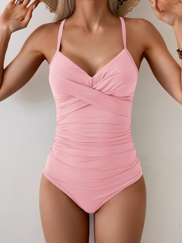 Eomenie One Piece Swimsuit for Women Tummy Control Ruched Bathing Suit Tie Back Slimming Swimsuit4