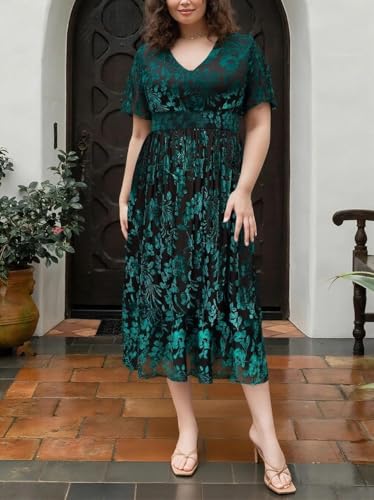 Image of TIYOMI Plus Size Velvet Dress for Women Formal Cocktail Satin Dresses for Wedding Guest XL-5XL (14W-28W)