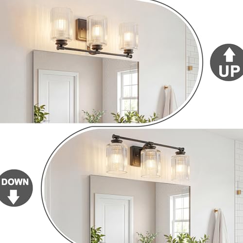 Image of Black Bathroom Vanity Light Fixtures, 3-Light Vanity Light 18 Inch