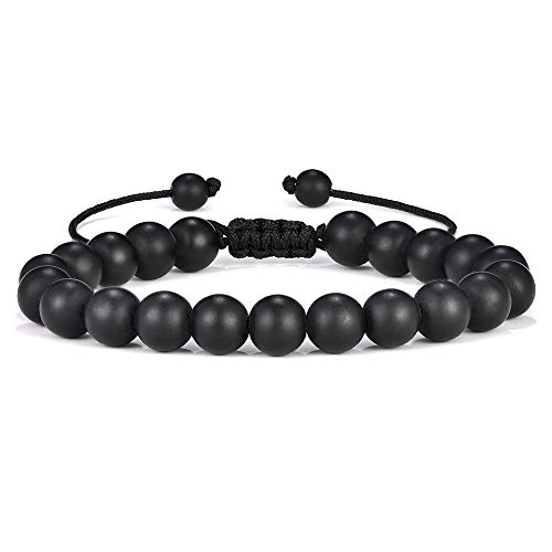M MOOHAM Matte Agate Mens Bracelet Gifts - 8mm Natural Matte Agate Bracelet Anxiety Bracelet for Men, Stress Relief Adjustable Matte Agate Bracelet Papa Gifts from Wife Daughter