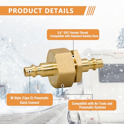 Image of RV Winterizing Kit, 3 /4 GHT Blowout Adapter Set with Quick Connect | For Air Compressor /Camper Water Line /Garden Hose, Solid Brass, Precision Thread, Quick And Easy Connections,2 Male + 2 Female