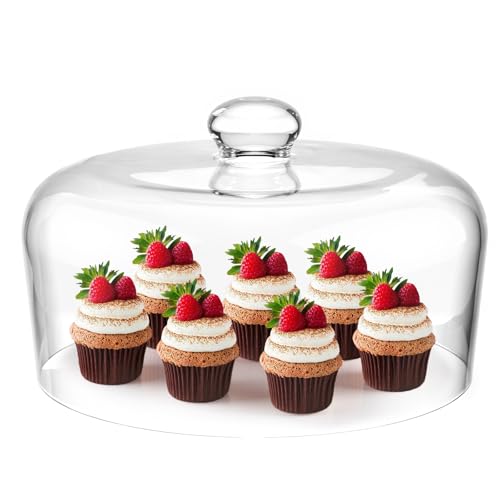Krbnk 11 Inch Glass Cake Dome Cover, Upgraded Thickened Clear Cake Cover Lid for Cake Stand, Round Cloche Glass Dome for Dessert Plates Display and Protection