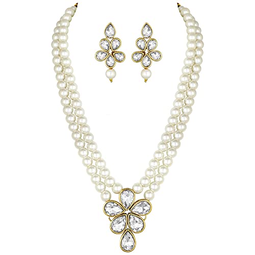 I Jewels Gold Plated Traditional Kundan & Pearl Studded Necklace ...