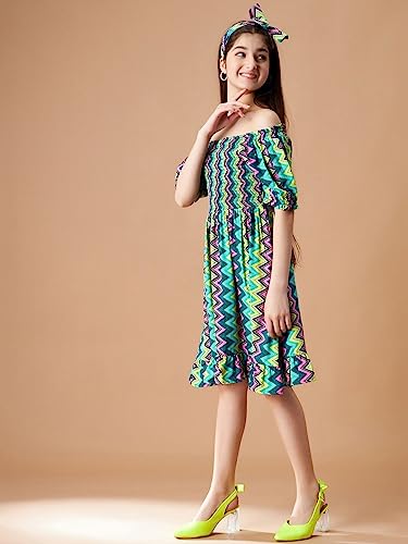 Image of Cherry & Jerry Floral Print Off-Shoulder Crepe A-Line Dress