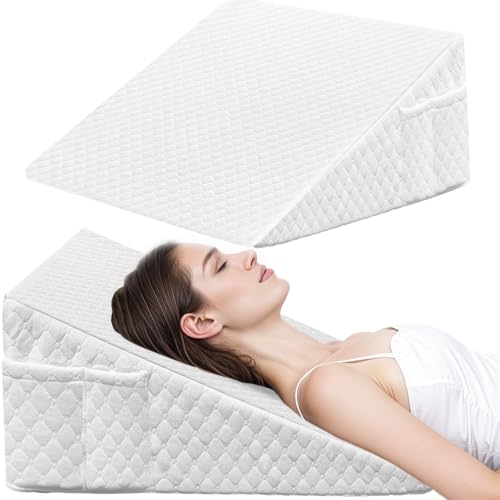 Wedge Pillow, 12 Inch Bed Wedge Pillow for Headboard, Pillow Wedge for Acid Reflux Relief, After Surgery, Sleeping,Back Pain Relief, Memory Foam Top, White