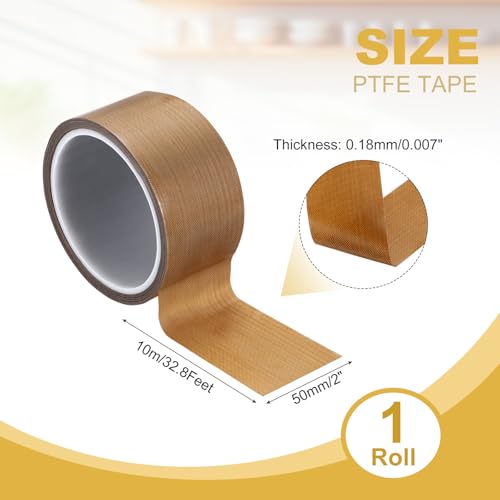 Image of PATIKIL High Temperature PTFE Tape 2 Inch x 33 Feet, PTFE Coated Fiberglass Adhesive Tape for Vacuum Sealer Machines Hand-Impulse Sealers Insulation, Brown