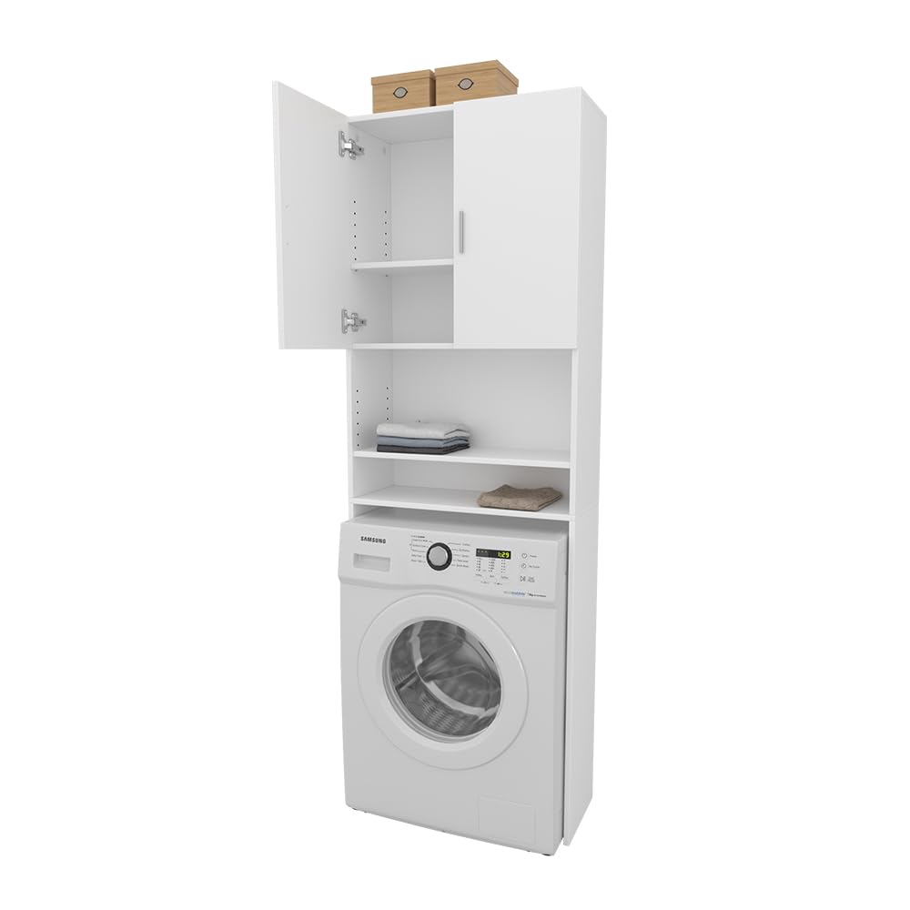 Vicco armadietto coprilavatrice Martha, Bianco, 64 x 190 cm con 2 ante corte, per la conservazione di detersivi e accessori da bagno