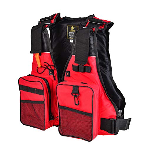 Oulian Chaleco Salvavidas Adulto, Chaleco Salvavidas de Snorkel Unisex, Chaqueta Flotante Impermeable Pesca Chaleco Salvavidas Ajustable Chaleco de Nadada para Nadar Rafting, Kayak de Playa (Rojo)