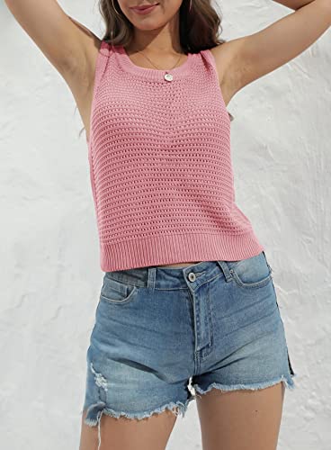 Image of FISACE Womens Crochet Tank Top Sleeveless Knit Summer Sweater | Round Neck, Hollow Out, Lightweight , Casual Crop,Cute Boho Vest