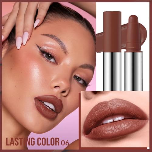 Image of Chocolate Brown Matte Lipstick Crayon - Waterproof Long Lasting Lip Liner Pencil, High Pigment Creamy Velvet Lipstick, Non-Drying Lip Color for Women, 06#