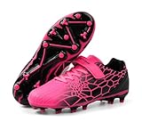 FEETHING Kids Soccer Cleats for Boys Girls Soccer Shoes Firm Ground Youth Lightweight Athletic Training Football Cleats for Little/Big Kid,Pink/Black,5 Big Kid