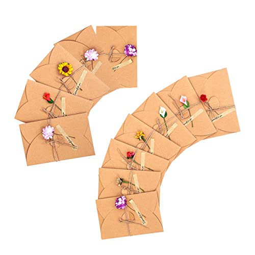 VILLCASE 12 Piezas tarjeta de felicitación de flores secas sobres fiesta wishes tarjeta felicitacion tarjetas de invitación de flores hechas a mano festival tarjetas de felicitación