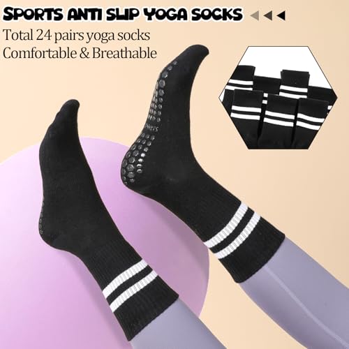 Image of Jspupifip 24 Pairs Pilates Socks with Grips for Women, Non Slip Yoga Socks Bulk Grippy Socks for Home Hospital Barre Workout