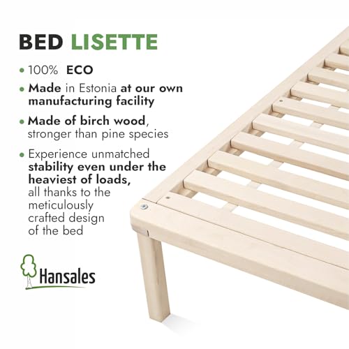 Bettgestell 120x190 cm Lisette mit Lattenrost mit Füßen – Futonbett aus Vollholz mit Rollrost – Bettrahmen 300 kg belastbar – Stabiles Holzbett – unbehandeltes FSC®-zertifiziertes Massivholz