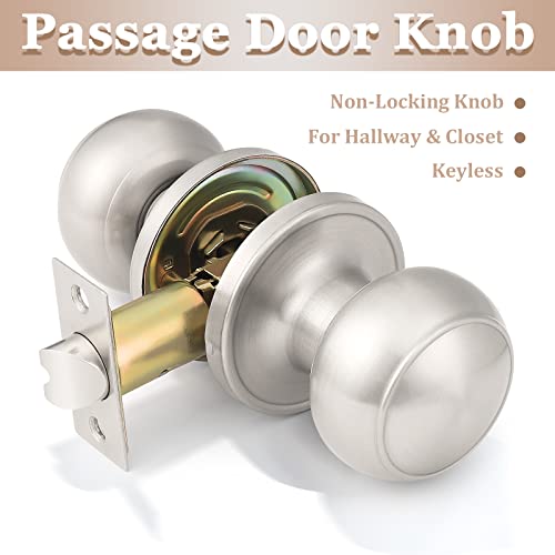 Probrico 1 Pack Round Passage Door Knob(Non-Locking Knobs), Keyless Doorknobs Interior/Exterior Door Lockset,Passage Knobs for Hallway/Closet,Satin Nickel Finish Modern Design Door Hardware - Image 2