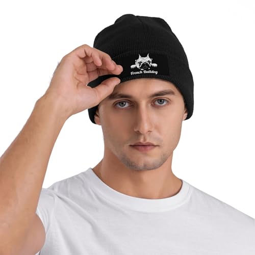 VunKo Unisex Bee Fluffy Beanie für Männer und Frauen Cuffed Plain Knit Hat Winter Weiche Warme Beanies Hüte Kappe, Französische Bulldogge spähende Hunde, Einheitsgr��e