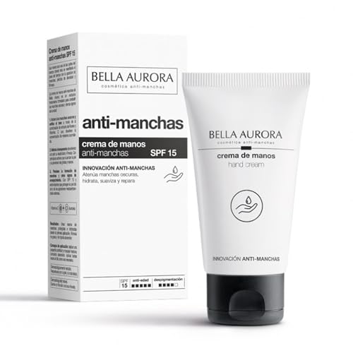 BELLA AURORA - Crema de Manos Anti-Manchas 75 ml, Anti-edad y Despigmentante, Tratamiento Reparador Hidratante y Antioxidante, con Vitamina C y E, Protege y Regenera, Protección SPF15