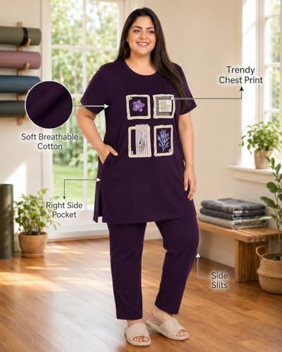 Image of In Love Women's Printed Cotton Plus Size Longline T-Shirt with Pockets | Cotton fabric - soft longline T-shirt with easy plus-size fit