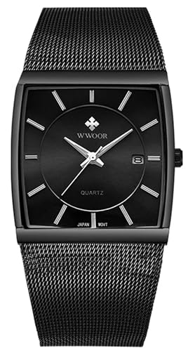 Gosasa Montre analogique classique à quartz pour homme avec affichage de la date et bracelet en maille milanaise ultra fine et cadran rectangulaire lumineux,...