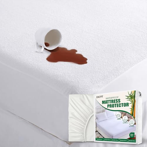 DXCFIT 100% Waterproof Mattress Protector - Soft Cotton Terry Surface, Breathable & Noiseless Fitted Mattress Cover, Hypoallergenic Pad, Topper, Machine Washable Sheet (Queen Size (160x200x30)