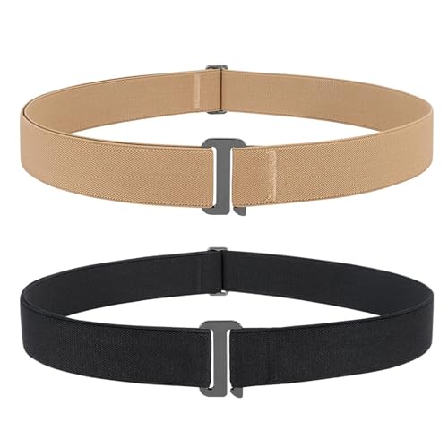 JASGOOD 2 Pack Invisible Women Stretch Belt No Show Elastic Web Strap Belt with Flat Buckle for Jeans Pants Dresses