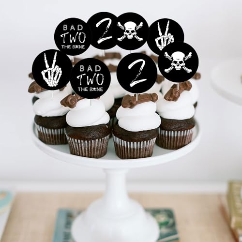 Décorations de gâteau rock 2 ans et cupcakes baby shower noir 24 pcs