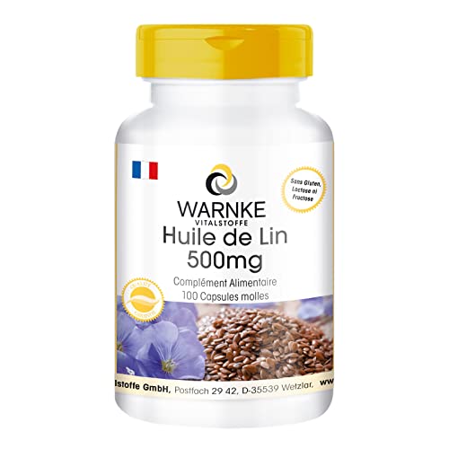 Huile de Lin 500mg – 100 gélules molles - Préssée à froid - avec vitamine E | Warnke Vitalstoffe - Qualité des pharmacies allemandes