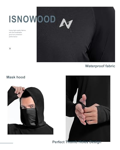 Image of isnowood Sun Shirt UPF 50+ Men's Fishing Long Sleeve UV Protection Hoodie Hiking Rash Guard Swimming Running