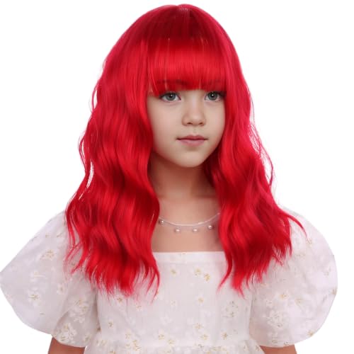 Image of Red Wig Short Red Wavy Curly Wigs with Air Bangs Synthetic Cosplay Hair Wig