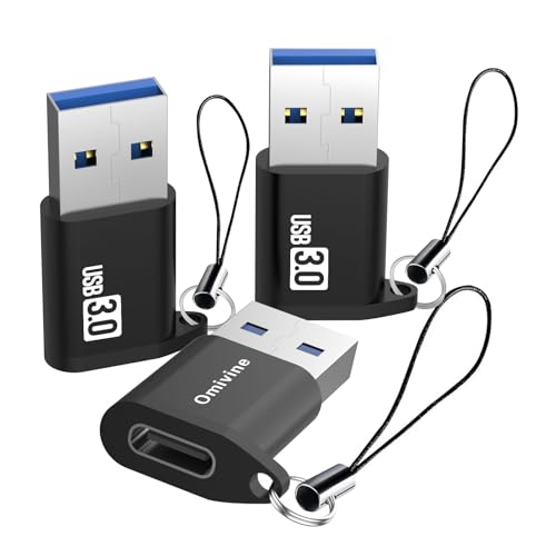 Omivine USB-C Buchse auf USB-A OTG Adapter Mit Schl&uuml;sselband f&uuml;r Smartphone/Laptop/Auto/Power Bank/Hubs/Kopfh&ouml;rer/Mikrofon (3 St&uuml;ck)