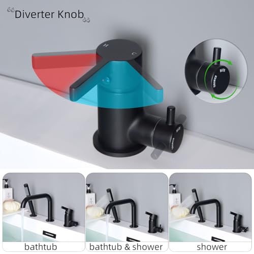 Grifo para bañera romano con rociador, montaje en cubierta, caño rotativo de latón de alta capacidad, acabado negro mate, modelo 5YMK miniatura 3