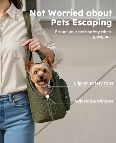 pecute Hundetasche für Kleine Hunde 4kg, Tragetasche Hund Hundetragetasche Leichte, Faltbare Hundetransportbox, Katzen Transporttasche für Unterwegs (Dunkelgrün)