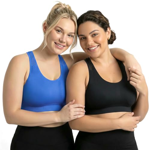 Image of Under Control Plus Size Sport Bras for Women Large Bust Seamless Racerback Padded Yoga Workout Bras Black White Pack 1X-2X-3X