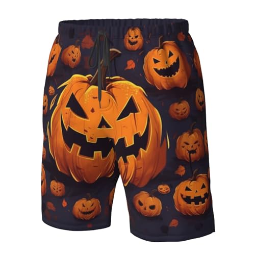 Halloween Pumpkin Men's Swim Trunks Quick Dry Board Shorts with Pockets Casual Drawstring Beach Shorts4