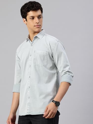 Image of Majestic Man Men's Washed Cotton Twill Casual Shirt - Comfort | Pure Cotton | Slim Fit | Full Sleeve | Casual Wear