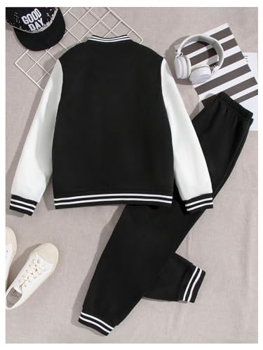 Image of SweatyRocks Boy's 2 Piece Clothing Set Striped Button Up Jackets and Sweatpants Set Black 8Y