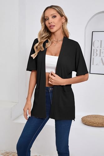 Image of Iandroiy Women's Lightweight Open Front Cardigans Casual Short Sleeve Blouse Tops