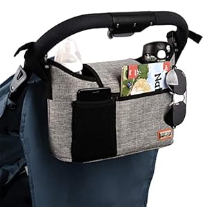 Kinderwagen organizer, opbergtas voor wandelwagen grote capaciteit voor babyaccessoires met 2 diepe bekerhouders en…