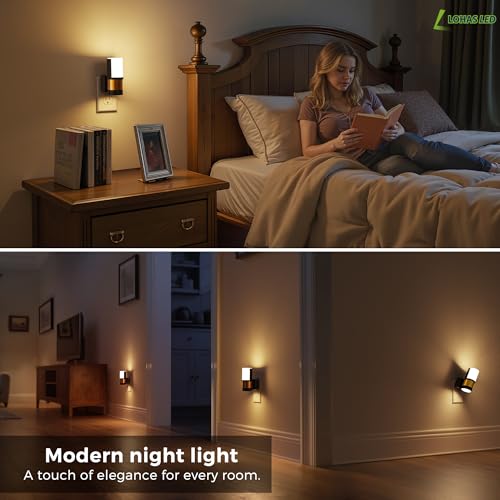 Image of L LOHAS LED Night Lights Plug into Wall with Dusk to Dawn Sensor, Dimmable Night Light with 0-100lm Stepless Dimming, Rotating Plug in Night Light, 3000K Soft White, 2 Pack