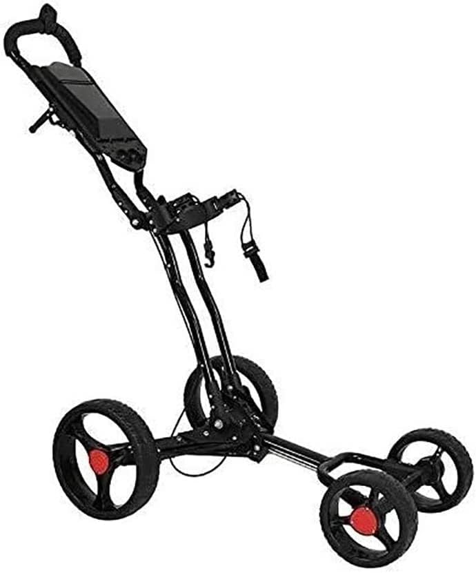 Multi-Purpose Golf Push Cart Golf Trolley Golf Push Cart Quick-Fold Golf Trolley 4 Wheel Folding Golf Push Cart with Hand Brake Scoreboard Adjustable Ribbon ONE Second to Open/Close